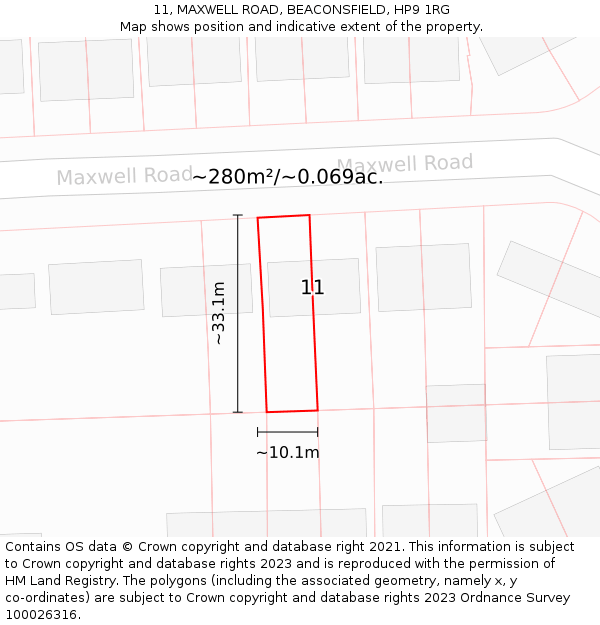 11, MAXWELL ROAD, BEACONSFIELD, HP9 1RG: Plot and title map