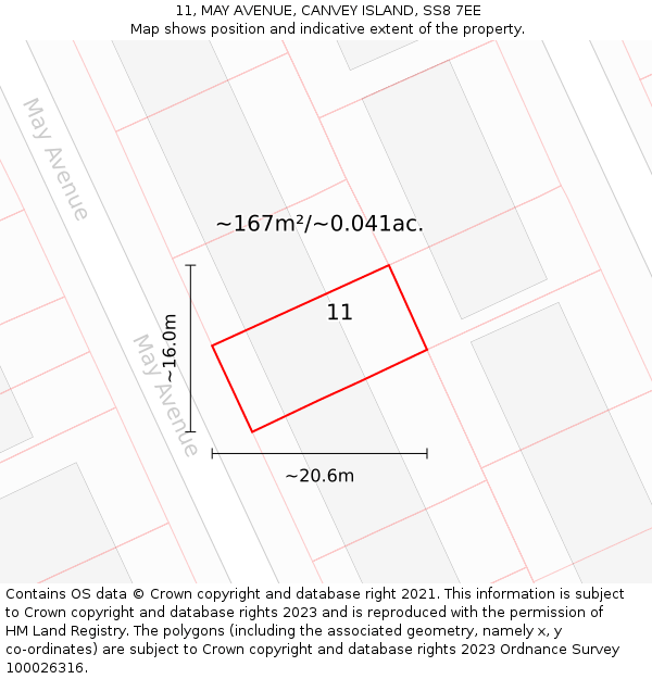 11, MAY AVENUE, CANVEY ISLAND, SS8 7EE: Plot and title map