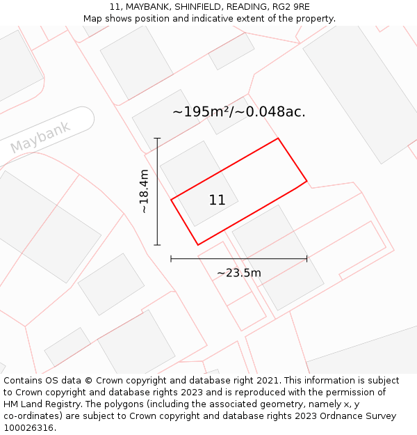 11, MAYBANK, SHINFIELD, READING, RG2 9RE: Plot and title map