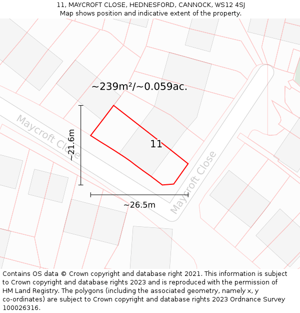 11, MAYCROFT CLOSE, HEDNESFORD, CANNOCK, WS12 4SJ: Plot and title map