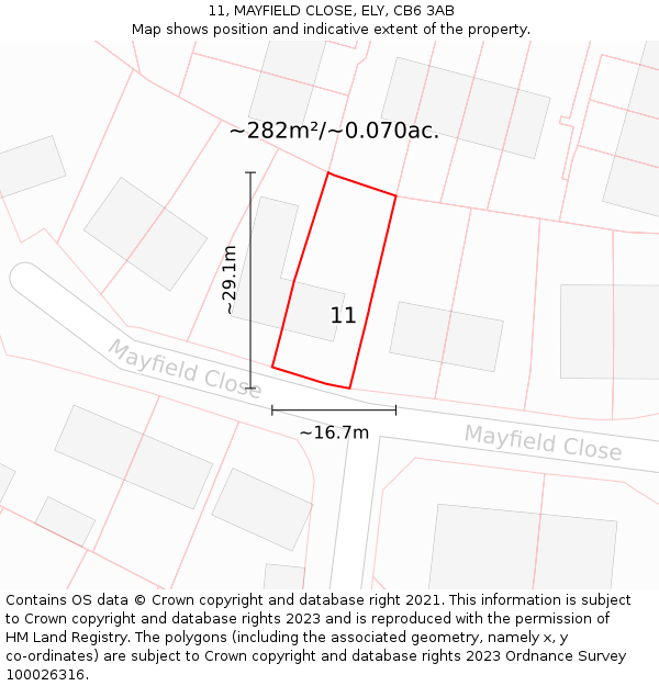 11, MAYFIELD CLOSE, ELY, CB6 3AB: Plot and title map