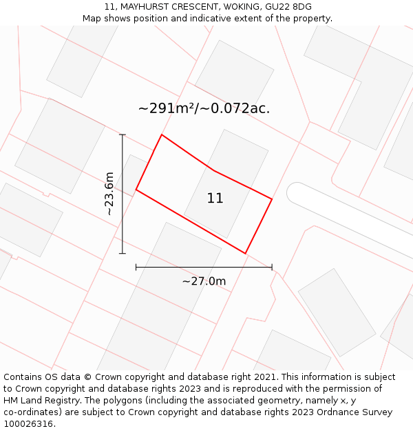 11, MAYHURST CRESCENT, WOKING, GU22 8DG: Plot and title map