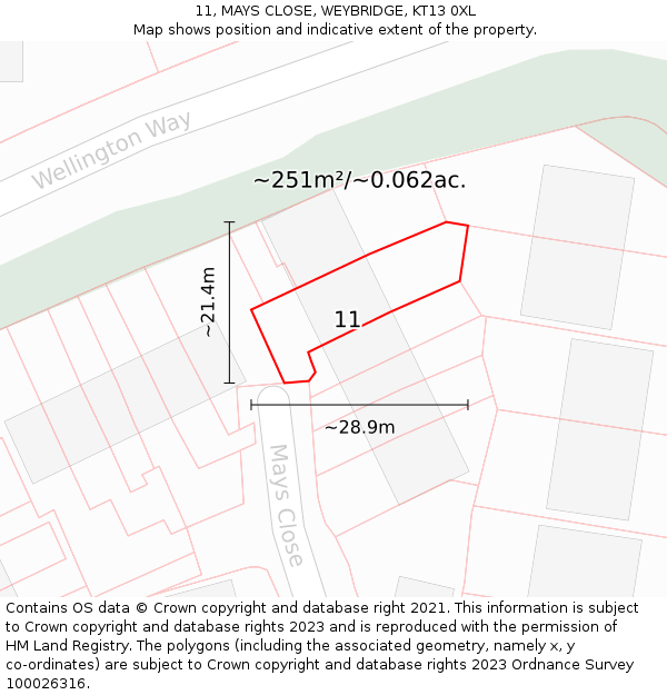 11, MAYS CLOSE, WEYBRIDGE, KT13 0XL: Plot and title map