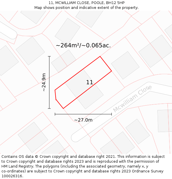 11, MCWILLIAM CLOSE, POOLE, BH12 5HP: Plot and title map