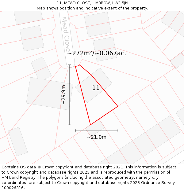 11, MEAD CLOSE, HARROW, HA3 5JN: Plot and title map
