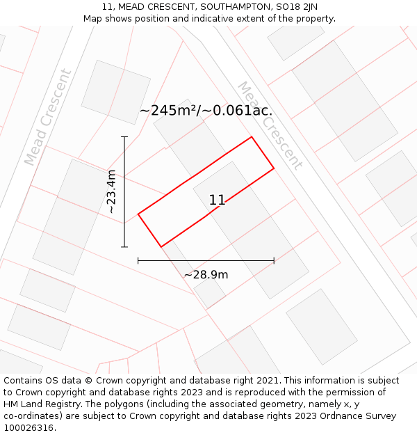 11, MEAD CRESCENT, SOUTHAMPTON, SO18 2JN: Plot and title map
