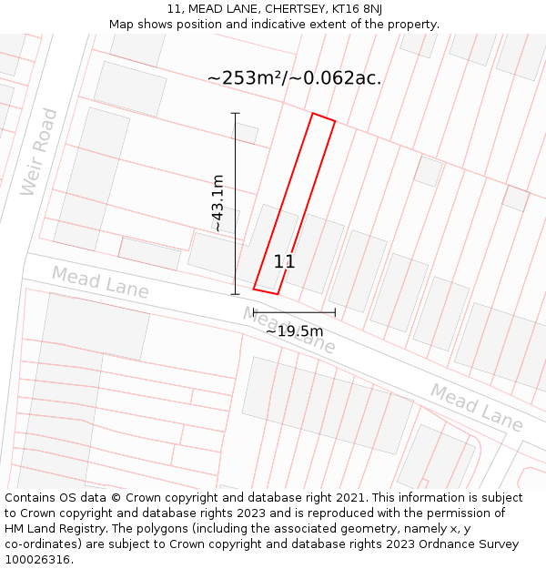 11, MEAD LANE, CHERTSEY, KT16 8NJ: Plot and title map
