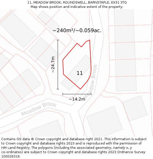 11, MEADOW BROOK, ROUNDSWELL, BARNSTAPLE, EX31 3TQ: Plot and title map