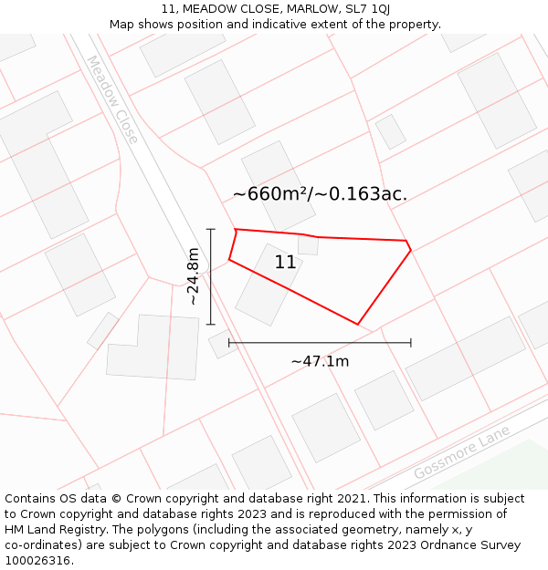 11, MEADOW CLOSE, MARLOW, SL7 1QJ: Plot and title map