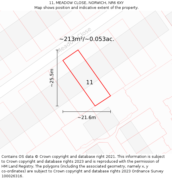 11, MEADOW CLOSE, NORWICH, NR6 6XY: Plot and title map