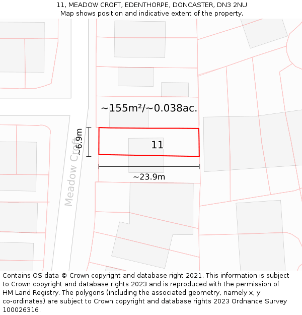 11, MEADOW CROFT, EDENTHORPE, DONCASTER, DN3 2NU: Plot and title map