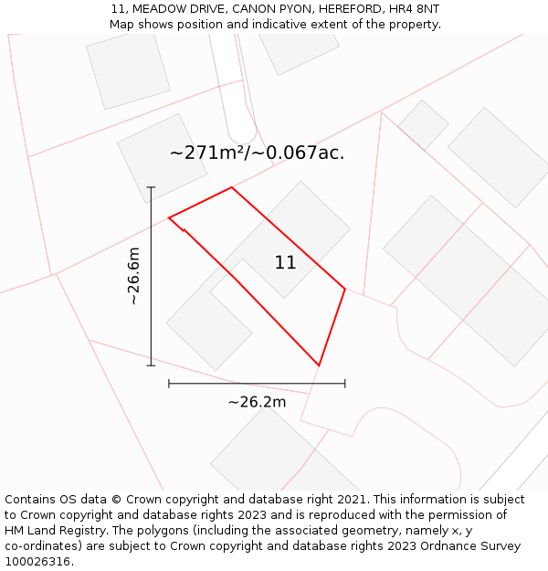11, MEADOW DRIVE, CANON PYON, HEREFORD, HR4 8NT: Plot and title map