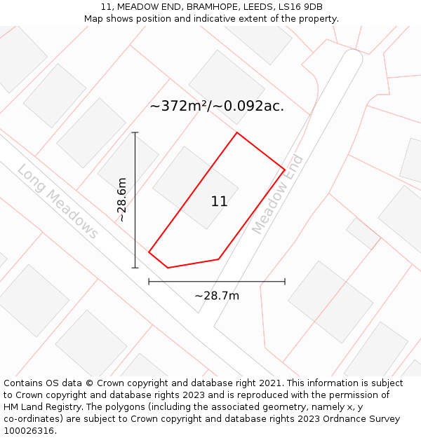 11, MEADOW END, BRAMHOPE, LEEDS, LS16 9DB: Plot and title map