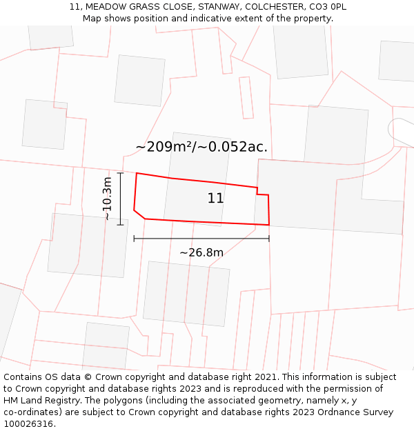 11, MEADOW GRASS CLOSE, STANWAY, COLCHESTER, CO3 0PL: Plot and title map