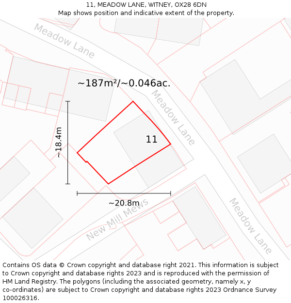 11, MEADOW LANE, WITNEY, OX28 6DN: Plot and title map