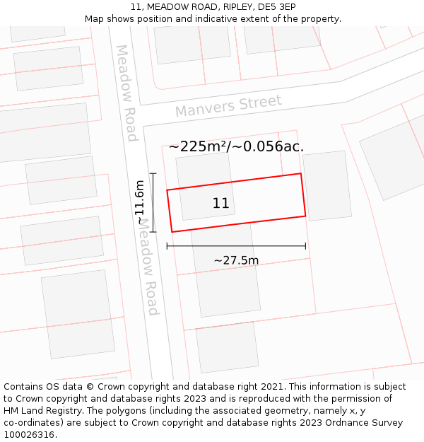 11, MEADOW ROAD, RIPLEY, DE5 3EP: Plot and title map