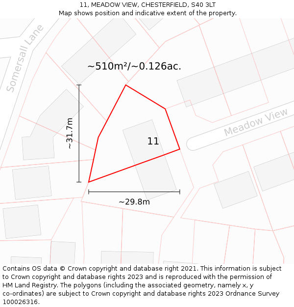11, MEADOW VIEW, CHESTERFIELD, S40 3LT: Plot and title map