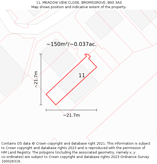 11, MEADOW VIEW CLOSE, BROMSGROVE, B60 3AS: Plot and title map