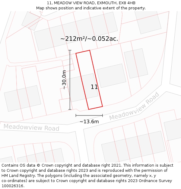 11, MEADOW VIEW ROAD, EXMOUTH, EX8 4HB: Plot and title map