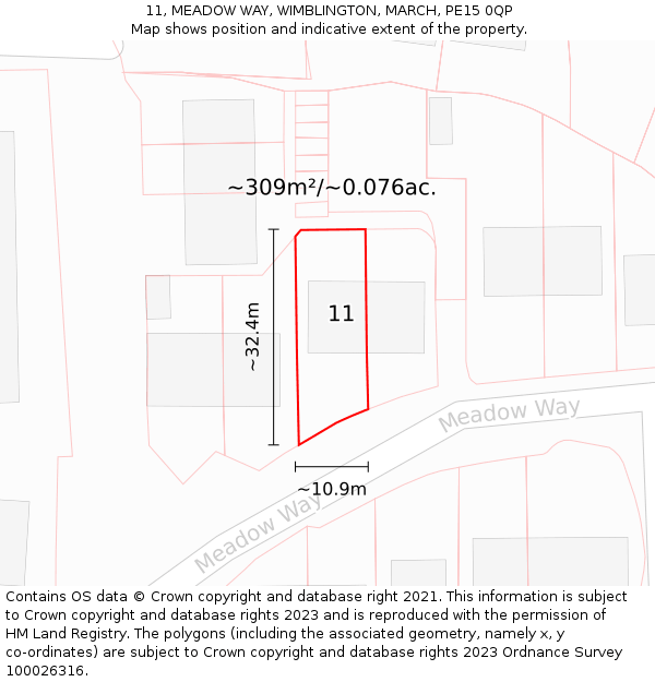11, MEADOW WAY, WIMBLINGTON, MARCH, PE15 0QP: Plot and title map