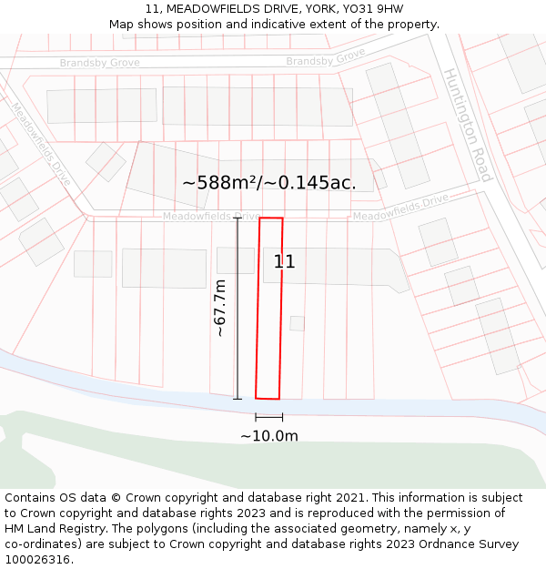 11, MEADOWFIELDS DRIVE, YORK, YO31 9HW: Plot and title map