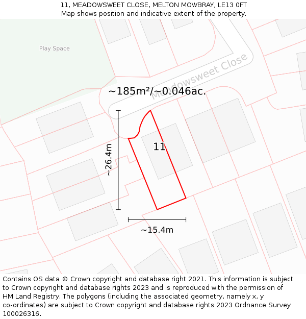 11, MEADOWSWEET CLOSE, MELTON MOWBRAY, LE13 0FT: Plot and title map