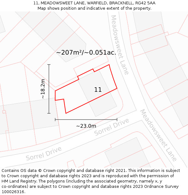 11, MEADOWSWEET LANE, WARFIELD, BRACKNELL, RG42 5AA: Plot and title map
