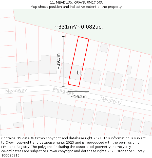11, MEADWAY, GRAYS, RM17 5TA: Plot and title map