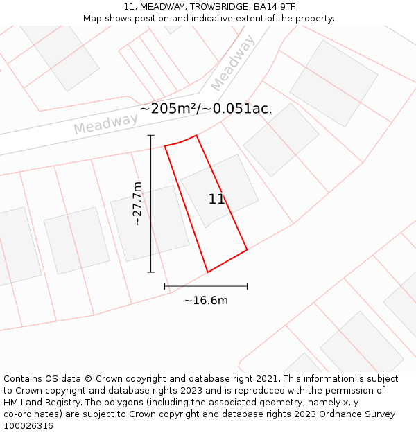 11, MEADWAY, TROWBRIDGE, BA14 9TF: Plot and title map
