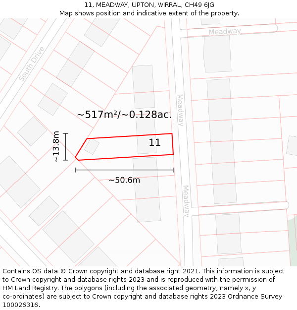 11, MEADWAY, UPTON, WIRRAL, CH49 6JG: Plot and title map