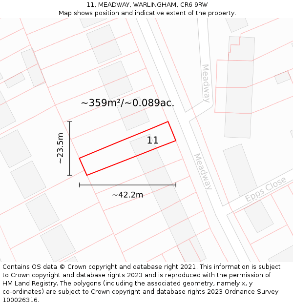 11, MEADWAY, WARLINGHAM, CR6 9RW: Plot and title map