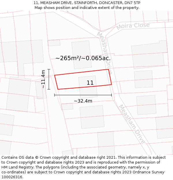 11, MEASHAM DRIVE, STAINFORTH, DONCASTER, DN7 5TP: Plot and title map