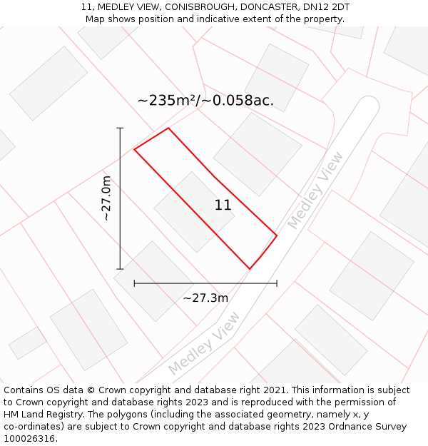 11, MEDLEY VIEW, CONISBROUGH, DONCASTER, DN12 2DT: Plot and title map
