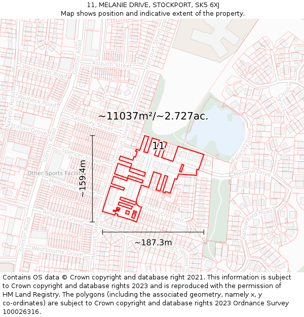 11, MELANIE DRIVE, STOCKPORT, SK5 6XJ: Plot and title map