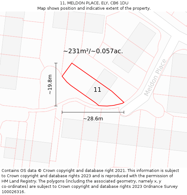 11, MELDON PLACE, ELY, CB6 1DU: Plot and title map
