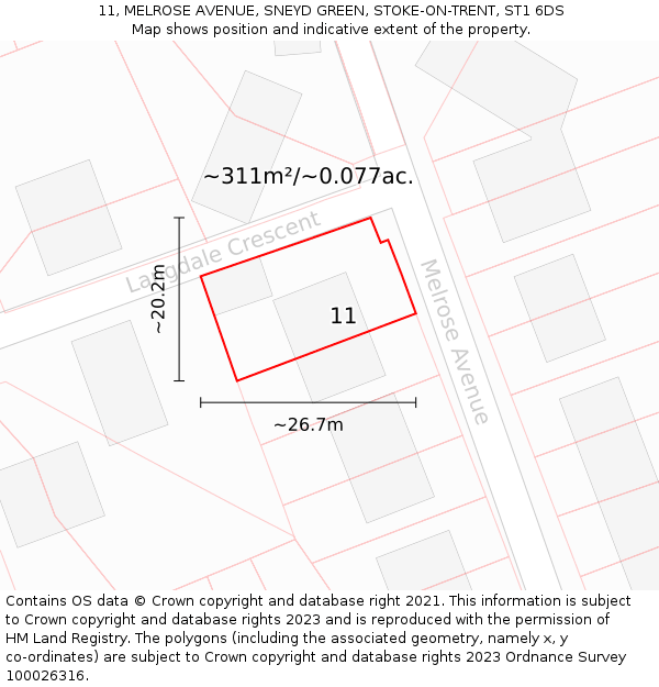 11, MELROSE AVENUE, SNEYD GREEN, STOKE-ON-TRENT, ST1 6DS: Plot and title map