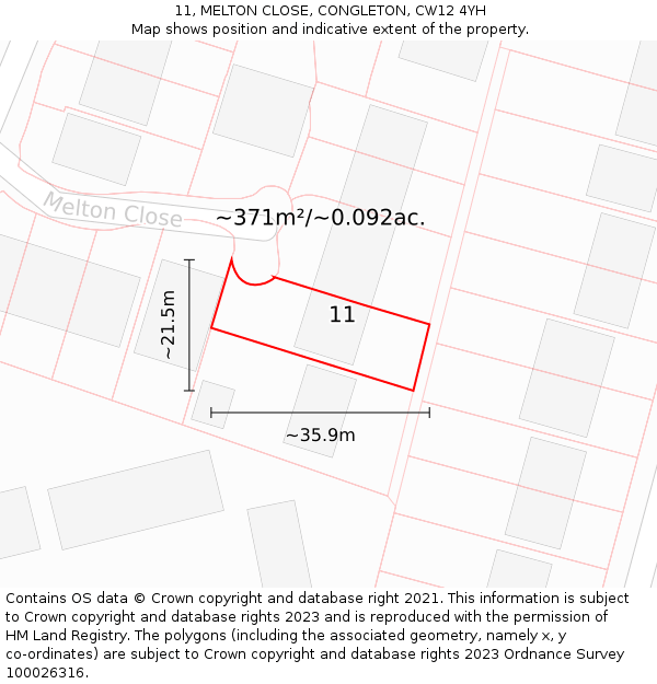 11, MELTON CLOSE, CONGLETON, CW12 4YH: Plot and title map