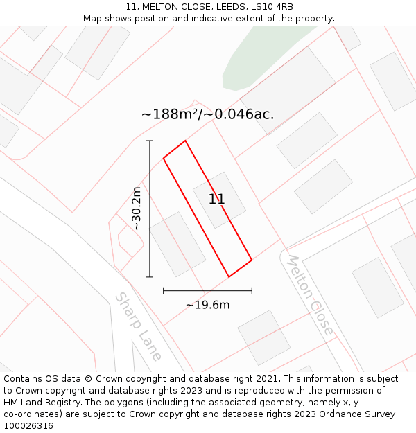 11, MELTON CLOSE, LEEDS, LS10 4RB: Plot and title map