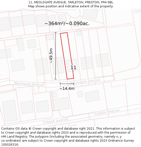 11, MEOLSGATE AVENUE, TARLETON, PRESTON, PR4 6BL: Plot and title map