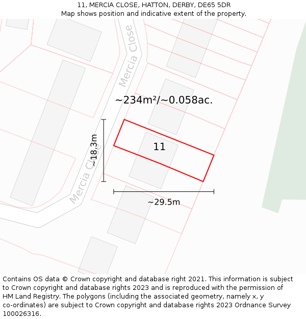 11, MERCIA CLOSE, HATTON, DERBY, DE65 5DR: Plot and title map
