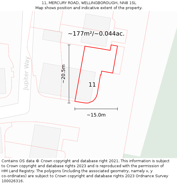 11, MERCURY ROAD, WELLINGBOROUGH, NN8 1SL: Plot and title map