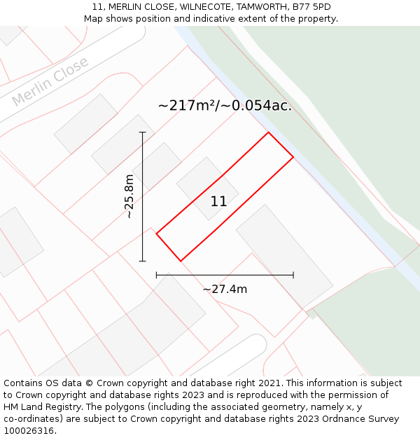 11, MERLIN CLOSE, WILNECOTE, TAMWORTH, B77 5PD: Plot and title map