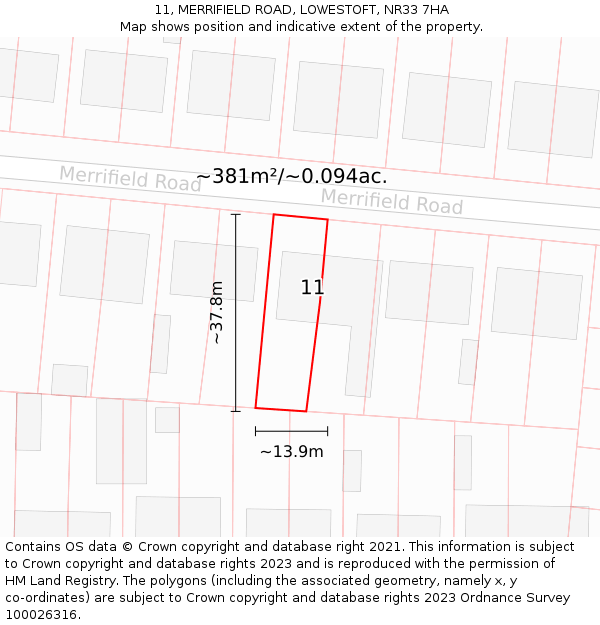 11, MERRIFIELD ROAD, LOWESTOFT, NR33 7HA: Plot and title map