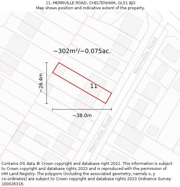 11, MERRIVILLE ROAD, CHELTENHAM, GL51 8JG: Plot and title map