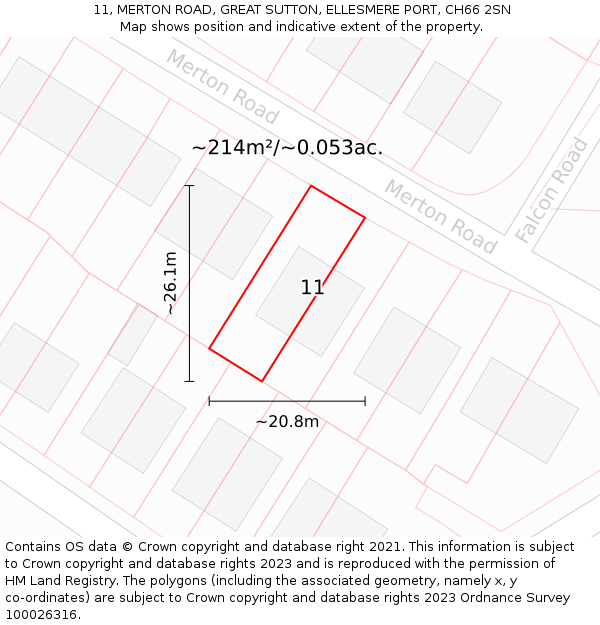 11, MERTON ROAD, GREAT SUTTON, ELLESMERE PORT, CH66 2SN: Plot and title map