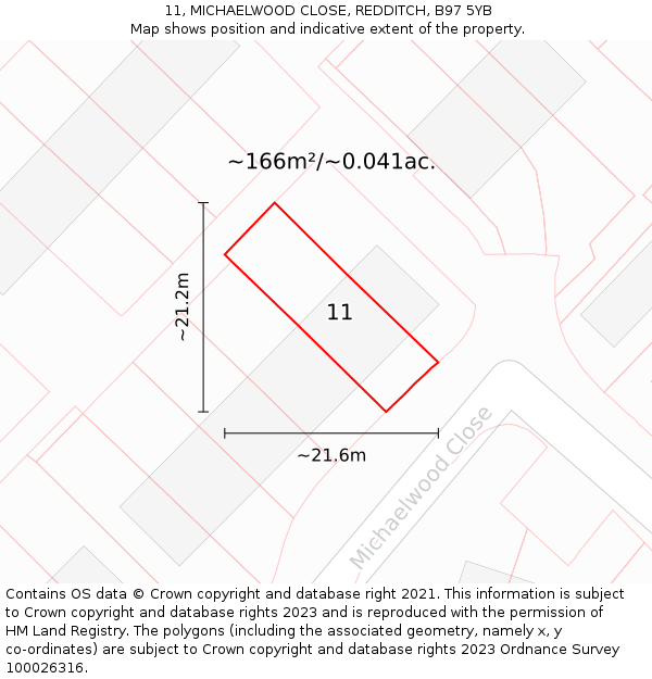 11, MICHAELWOOD CLOSE, REDDITCH, B97 5YB: Plot and title map