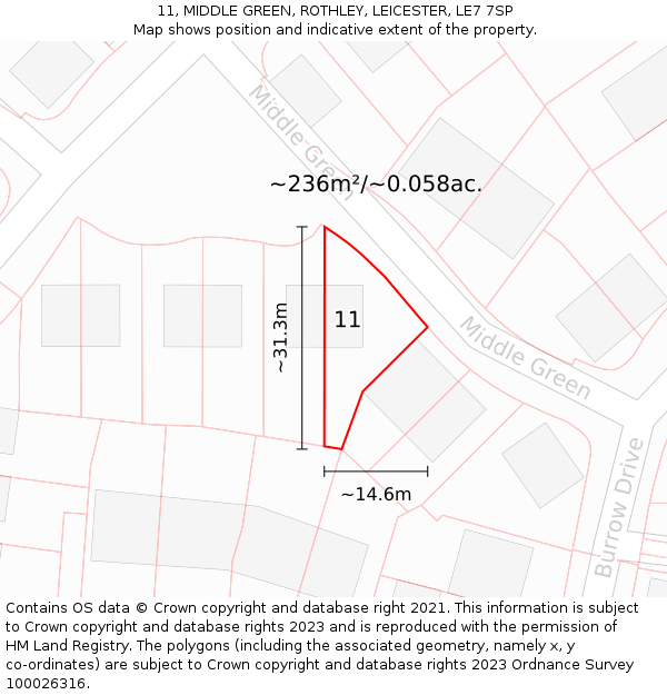 11, MIDDLE GREEN, ROTHLEY, LEICESTER, LE7 7SP: Plot and title map