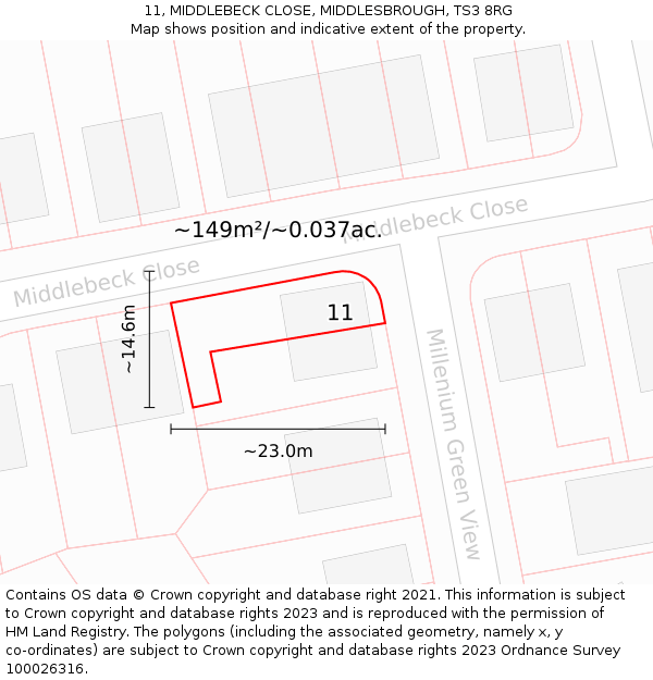 11, MIDDLEBECK CLOSE, MIDDLESBROUGH, TS3 8RG: Plot and title map