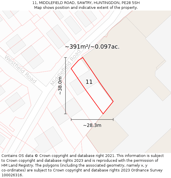 11, MIDDLEFIELD ROAD, SAWTRY, HUNTINGDON, PE28 5SH: Plot and title map