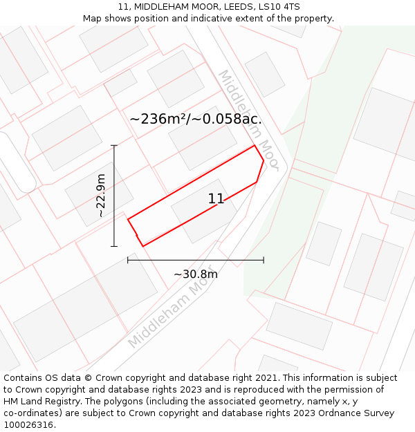 11, MIDDLEHAM MOOR, LEEDS, LS10 4TS: Plot and title map